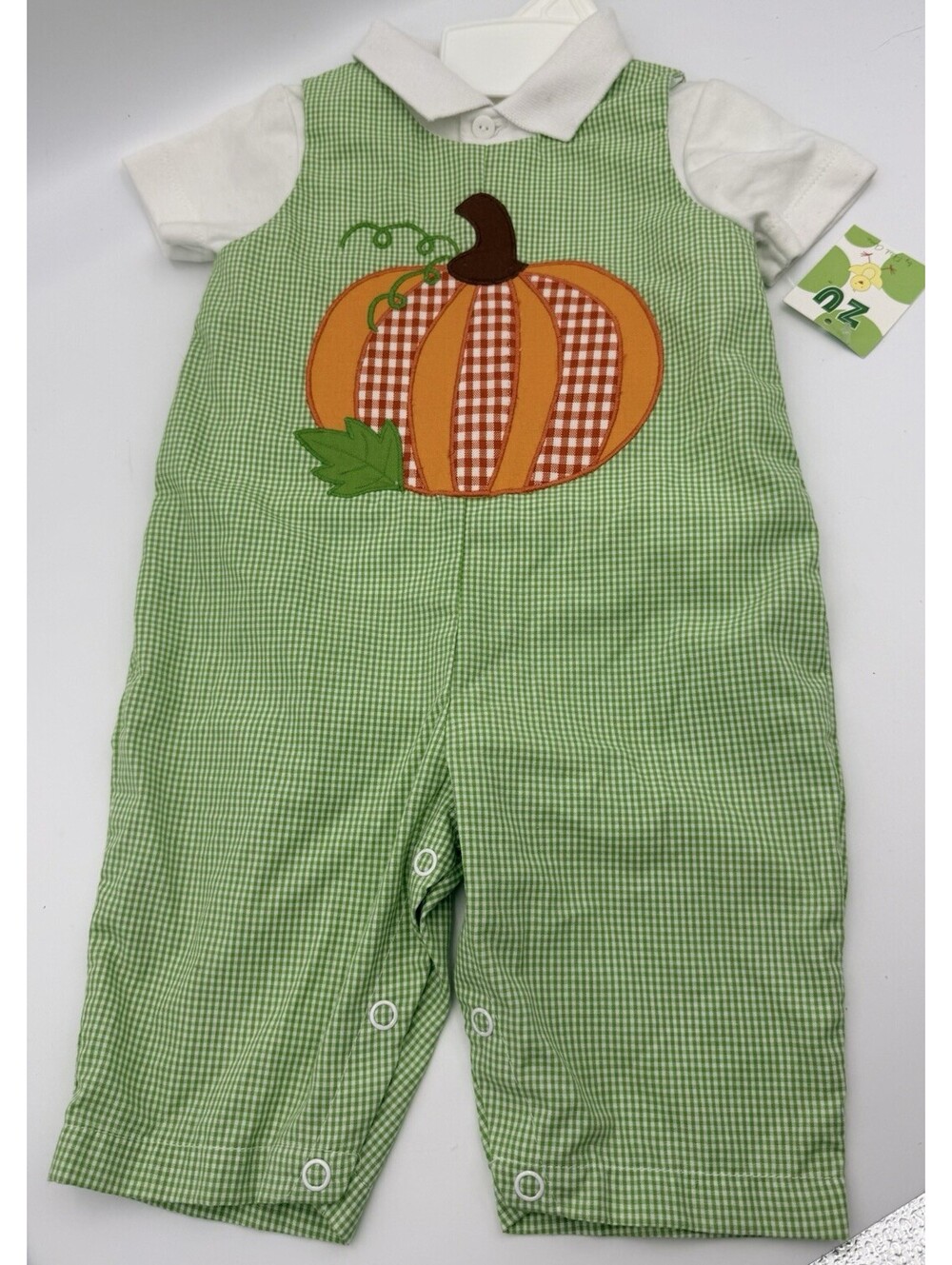 Petit Ami Polo Shirt & Pumpkin Shortalls Set sz 3 Month NWT